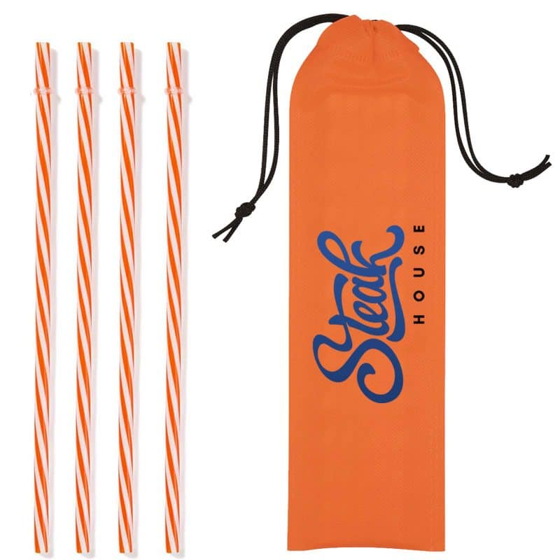 Custom Reusable Straws in Full Color Drawstring Pouch - 2