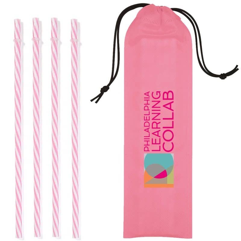 Custom Reusable Straws in Full Color Drawstring Pouch - 5
