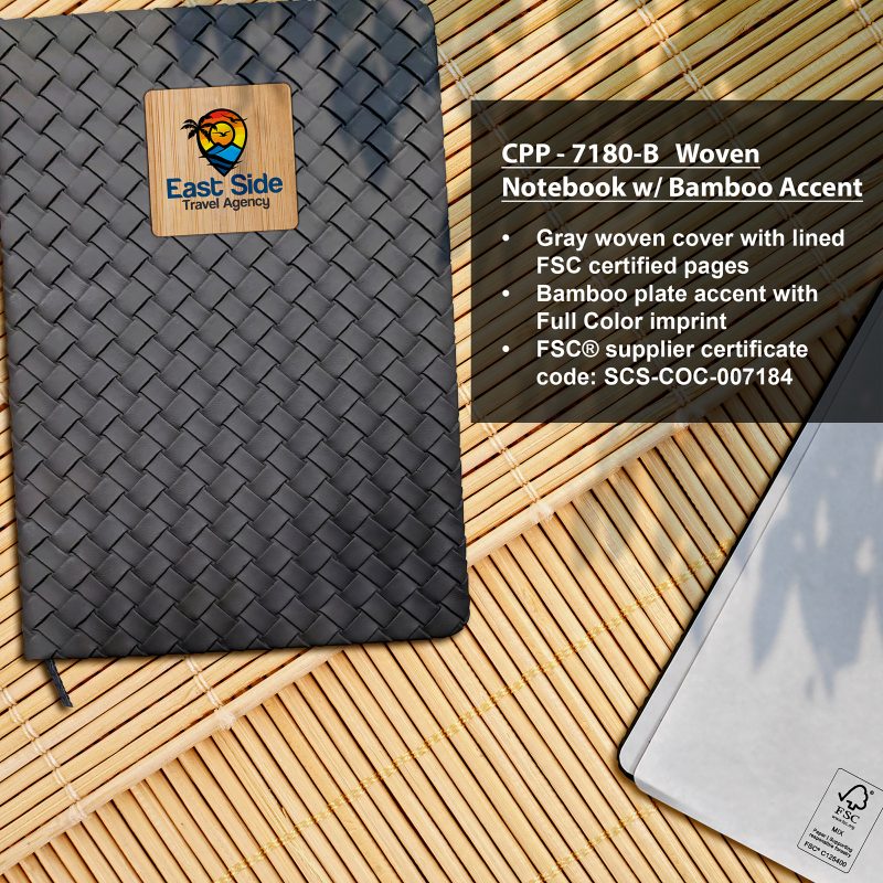 Custom Woven Notebook with Bamboo Accent - 4