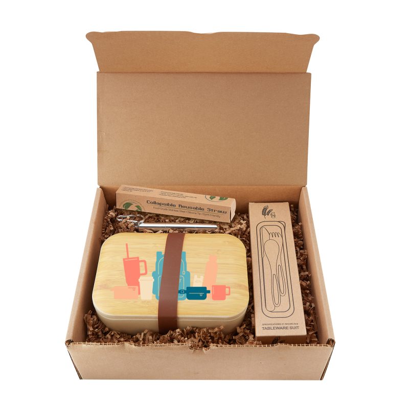 Custom Organic Bento Lunch Set w/Eco Cutlery and Straw