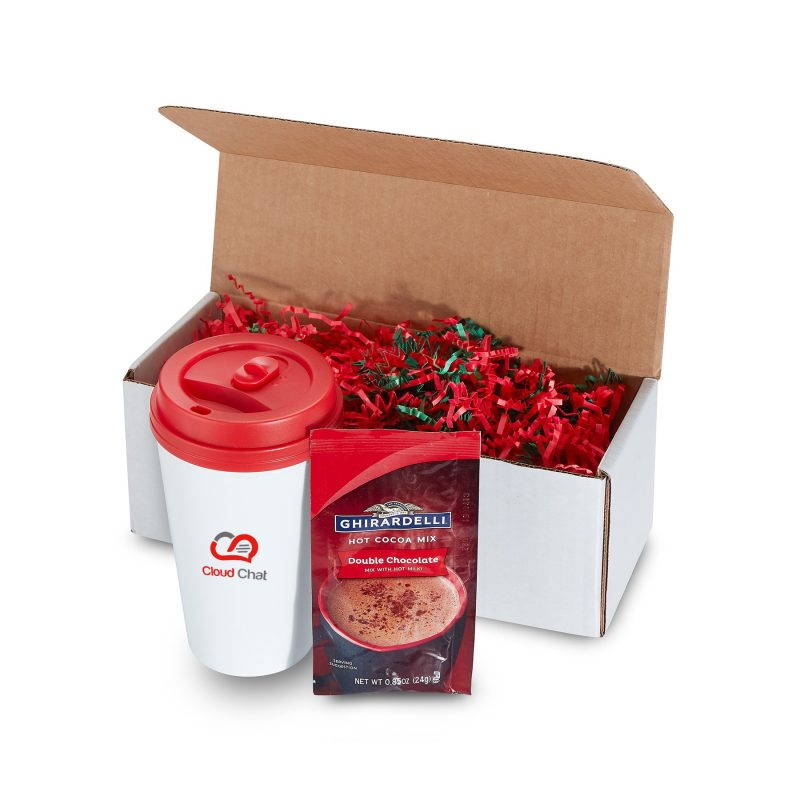 Custom 16 Oz. Biodegradable Tumbler- Gift Boxed w/8 Oz. Hot Chocolate Mix