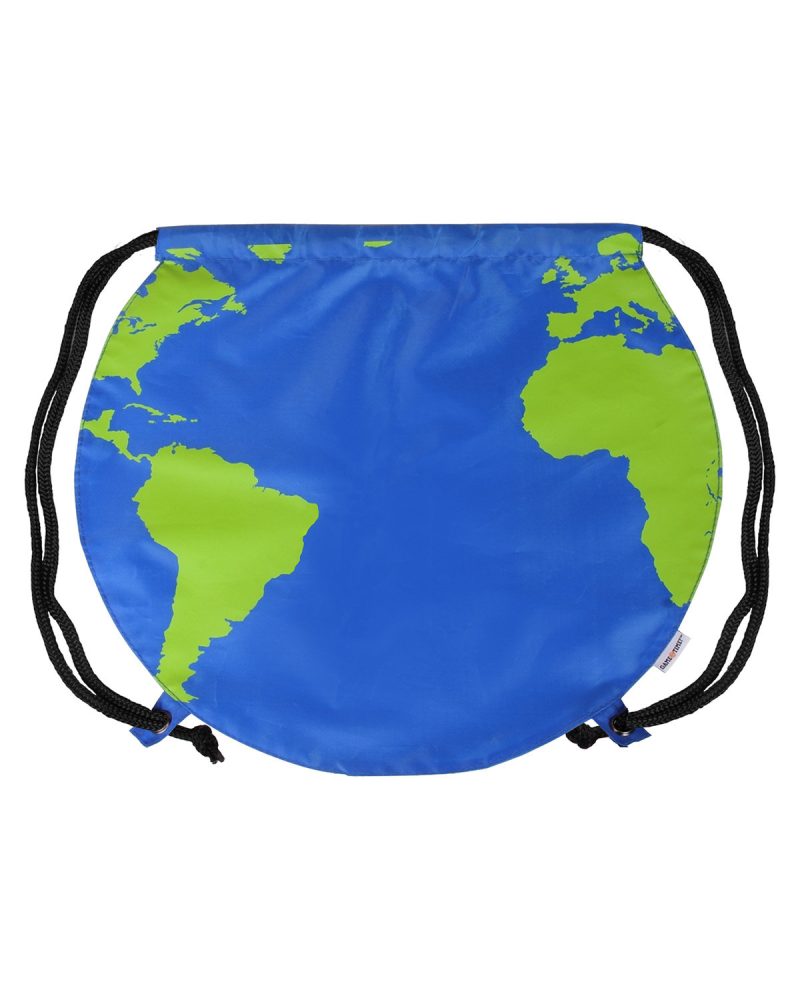 Custom Recycled Polyester Globe Earth Drawstring Bag - 1