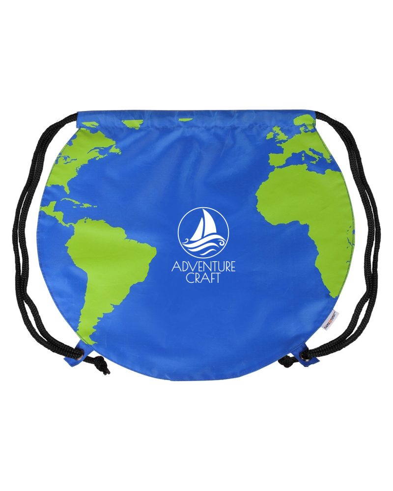 Custom Recycled Polyester Globe Earth Drawstring Bag